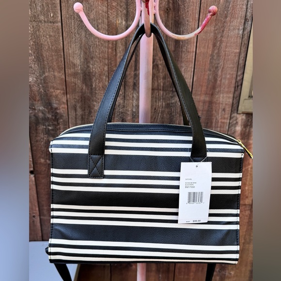 Betsey Johnson Be Mine Stripe Black White Satchel - Picture 7 of 12